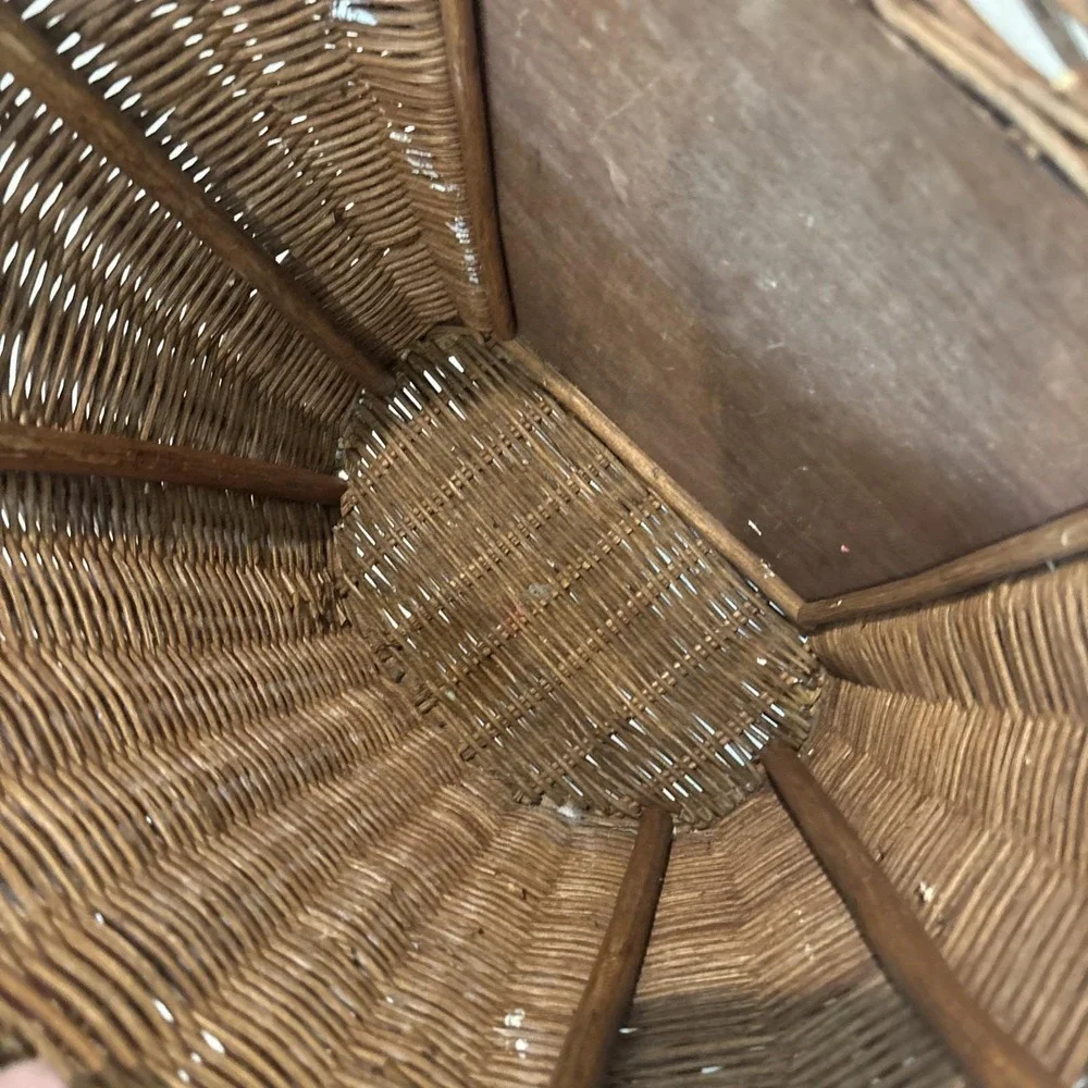 VTG Creel Wicker Waste Basket Hand Painted Trout Fish Wood Panel Cabin Lake 13